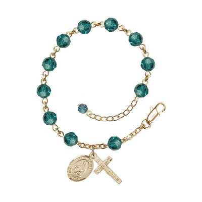 Gold Filled Crystal St Agnes of Rome Birthstone Rosary Bracelet in Zircon, Bliss Manufacturing