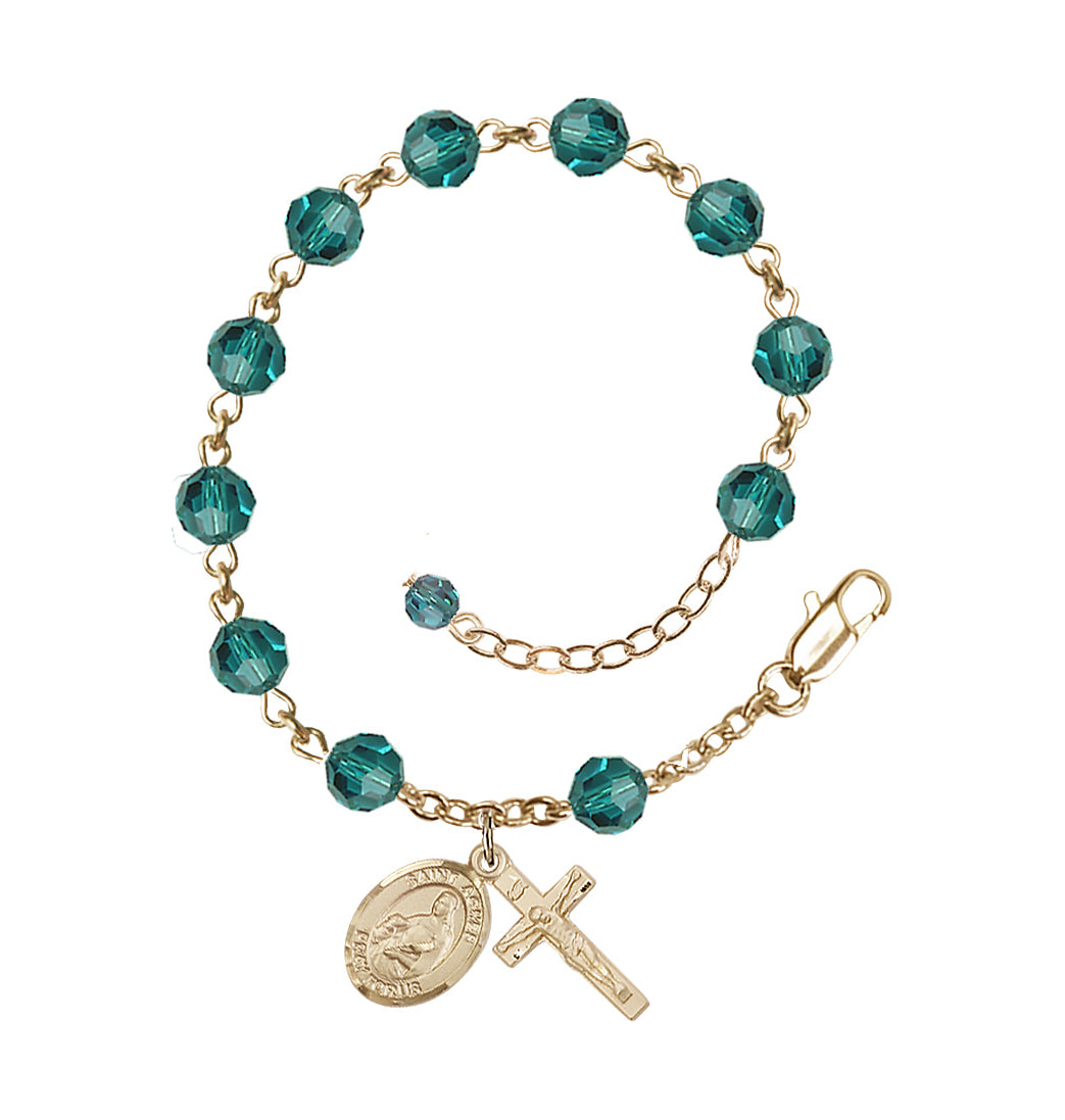 Bliss Gold Filled Crystal St Agnes of Rome Birthstone Rosary Bracelet