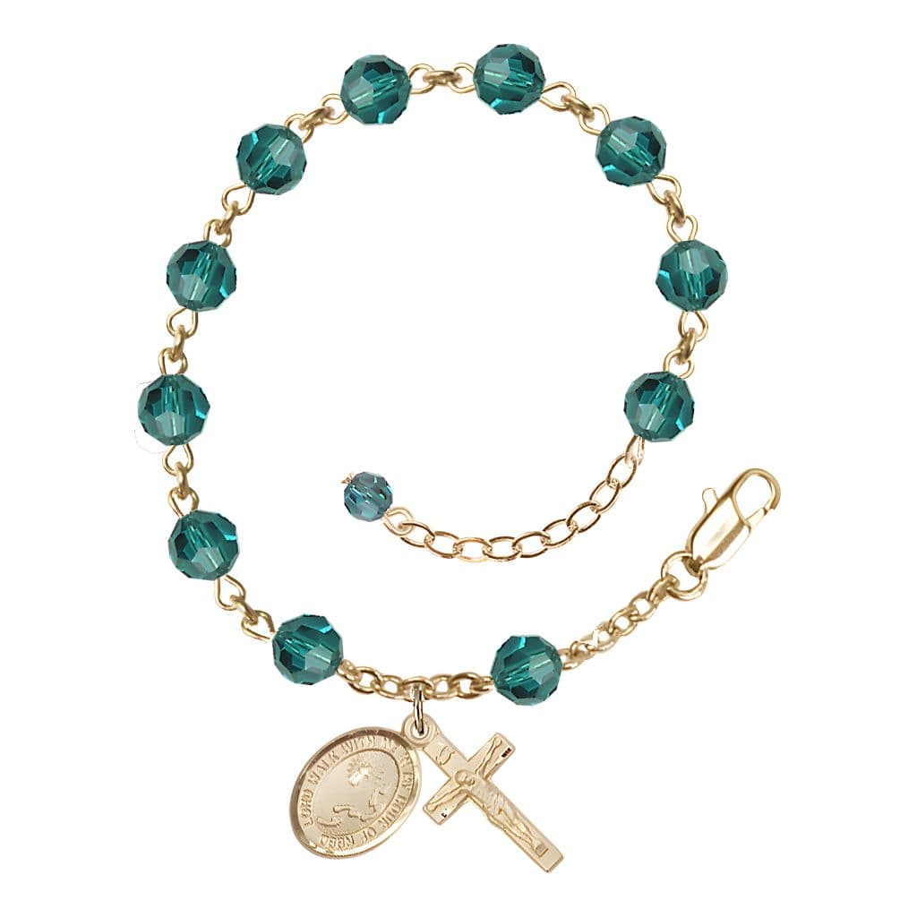 Footprint Cross 6mm Austrian Zircon Crystal Gold-Filled Rosary Bracelet, Bliss Manufacturing