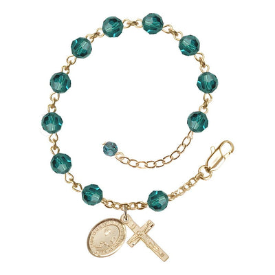 Footprint Cross 6mm Austrian Zircon Crystal Gold-Filled Rosary Bracelet, Bliss Manufacturing