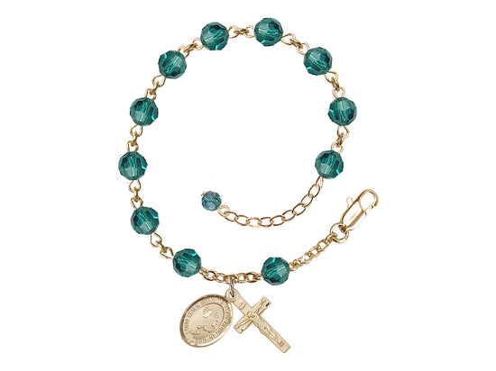 Footprint Cross 6mm Austrian Zircon Crystal Gold-Filled Rosary Bracelet