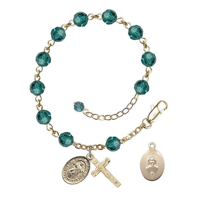 Jesus Divine Mercy Rosary Bracelet with Gold-filled Crucifix and Charm, Birthstone 6mm Austrian Crystal Zircon Beads for December, Bliss Manufacturing