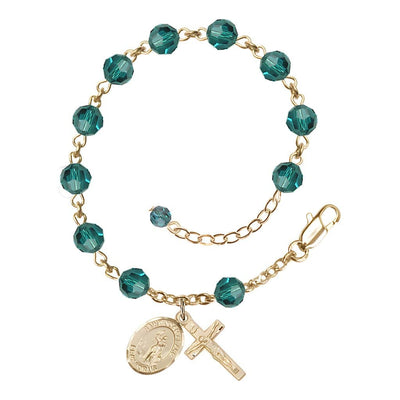 Our Lady of the Precious BloodRosary Bracelet with 14kt Gold Crucifix and Charm, Birthstone 6mm Austrian Crystal Zircon Beads for December, Bliss Manufacturing