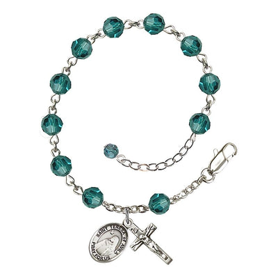 St. Teresa of Avila Birthstone Sterling Silver 6mm Zircon Austrian Crystal Rosary Bracelet, Bliss Manufacturing