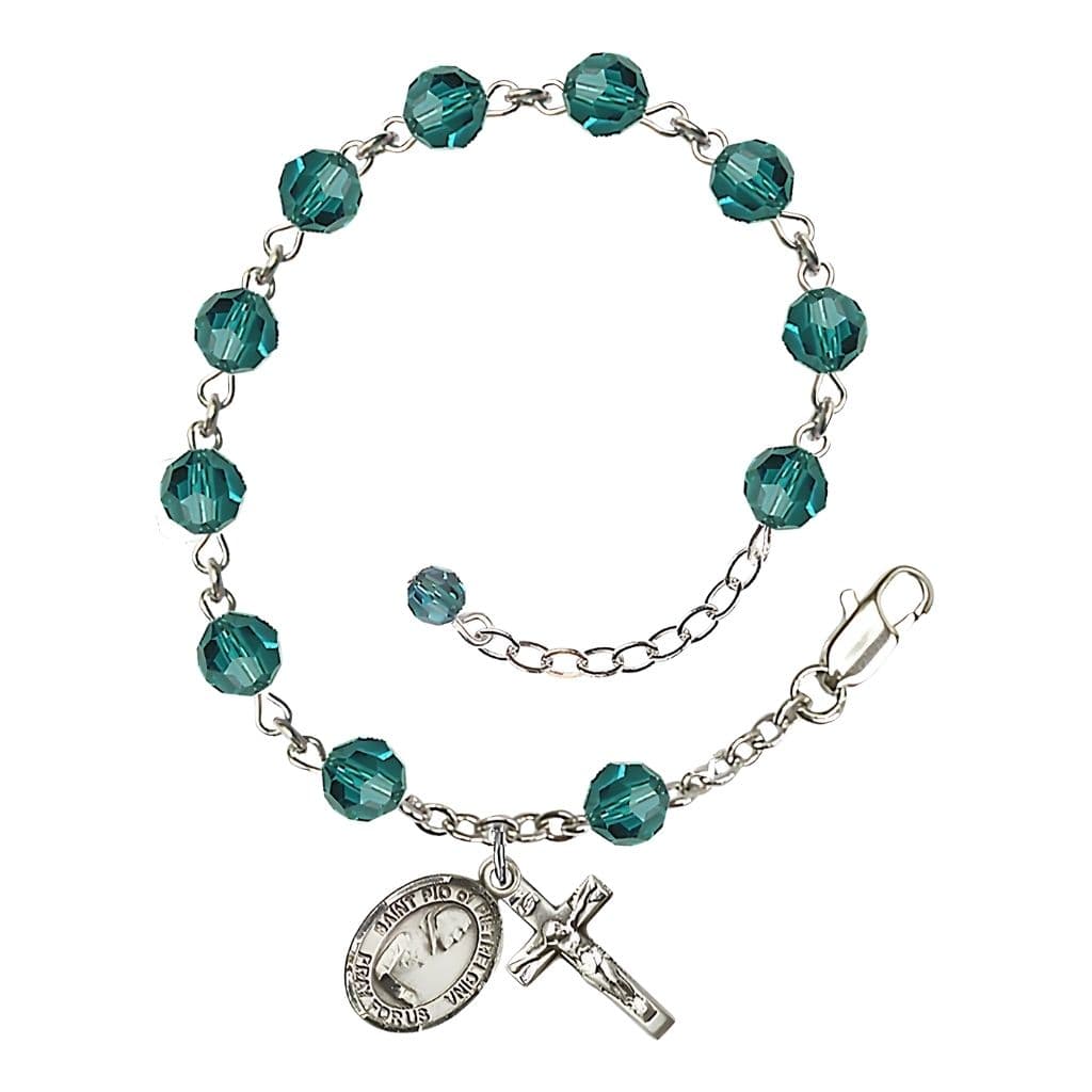 Bliss St. Padre Pio of Pietrelcina Birthstone Rosary Sterling Silver Bracelet with zircon 6mm Austrian crystal beads