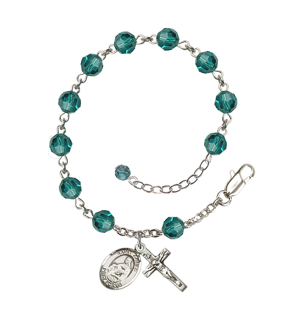 Bliss Sterling Silver Crystal St Agnes of Rome Birthstone Rosary Bracelet in Zircon,