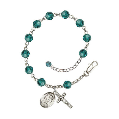 Sterling Silver Crystal St Agnes of Rome Birthstone Rosary Bracelet in Zircon, Bliss Manufacturing