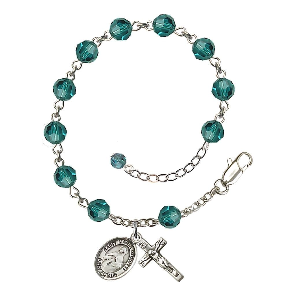 Bliss St. Maria Goretti Birthstone Sterling Silver Austrian Crystal Rosary Bracelet in Zircon,