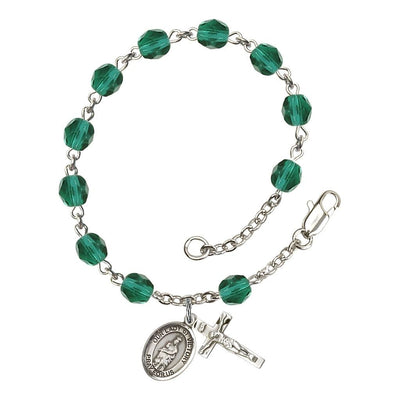 Our Lady of Victory Sterling Silver December Birthstone Zircon 6mm Austrian Crystal Rosary Bracelet, Bliss Manufacturing