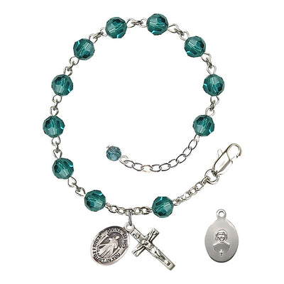 Jesus Divine Mercy Rosary Bracelet with Sterling Silver Crucifix and Charm, Birthstone 6mm Austrian Crystal Zircon Beads for December, Bliss Manufacturing