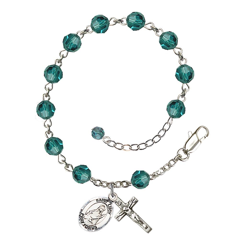St. Lucy 6mm Zircon Birthstone Sterling Silver Rosary Bracelet,