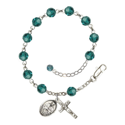 Pope Leo XIV Sterling Silver Rosary Bracelet with Birthstone 6mm Austrian Crystal Beads in Zircon for December, Bliss Manufacturing