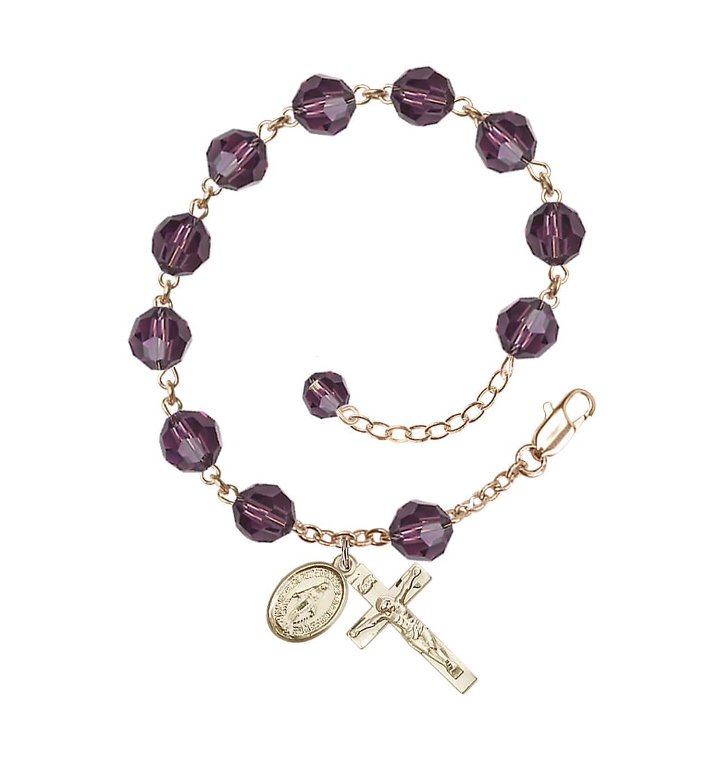 Bliss Amethyst 8mm Austrian Crystal Gold-filled Rosary Bracelet,