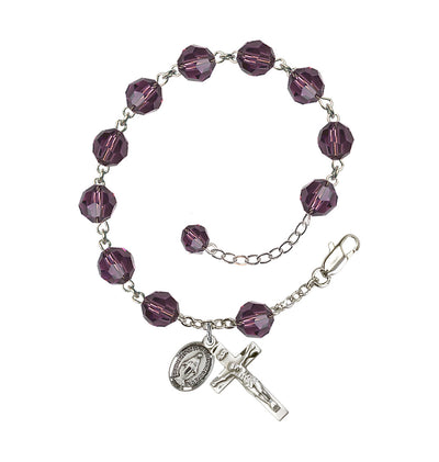 8mm Austrian Crystal Sterling Silver Rosary Bracelet in Amethyst, Bliss Manufacturing