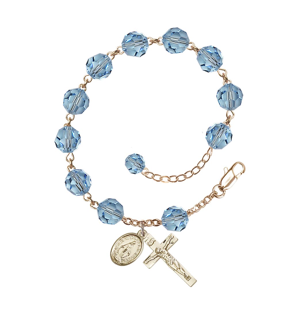 Bliss Aqua 8mm Austrian Crystal Gold-filled Rosary Bracelet,