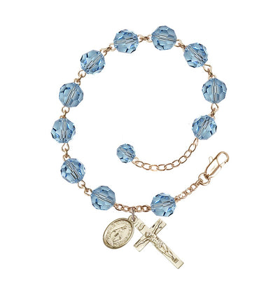Aqua 8mm Round Austrian Crystal 14kt Rosary Bracelet, Bliss Manufacturing