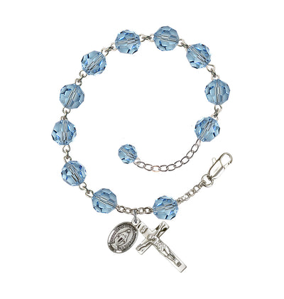 8mm Austrian Crystal Sterling Silver Rosary Bracelet in Aqua, Bliss Manufacturing