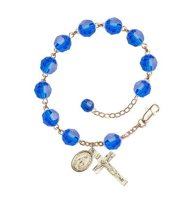 8mm Austrian Crystal Gold-filled Rosary Bracelet in Capri Blue, Bliss Manufacturing