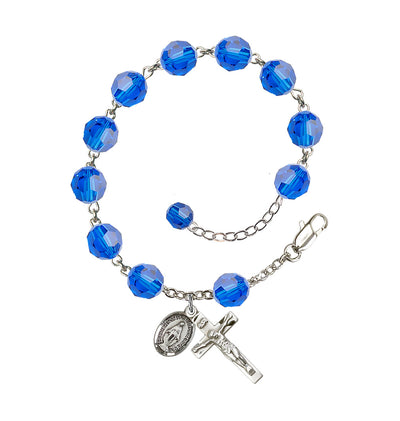 8mm Austrian Crystal Sterling Silver Rosary Bracelet in Capri Blue, Bliss Manufacturing