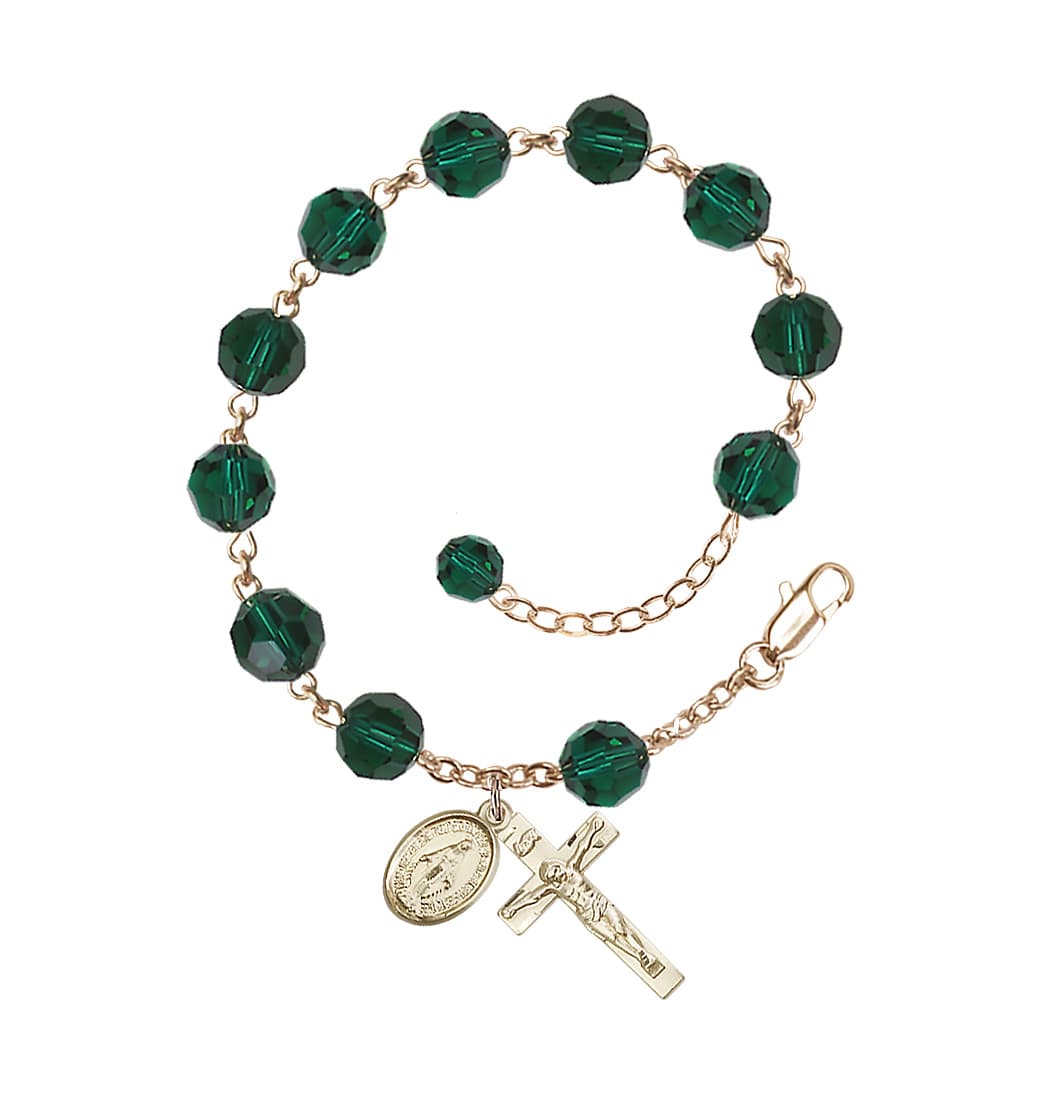 Bliss Emerald 8mm Austrian Crystal Gold-filled Rosary Bracelet,