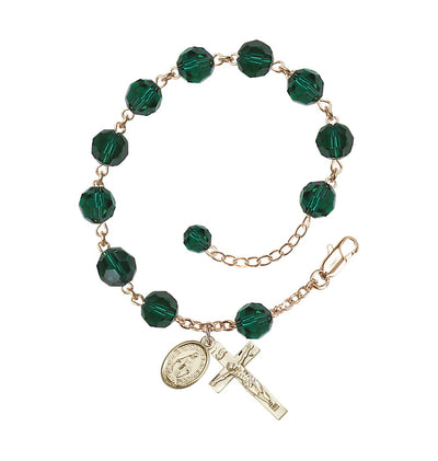 Emerald 8mm Austrian Crystal Gold-filled Rosary Bracelet, Bliss Manufacturing