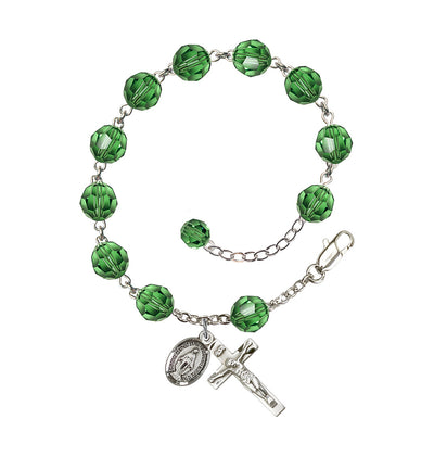 8mm Austrian Crystal Sterling Silver Rosary Bracelet in Erinite, Bliss Manufacturing