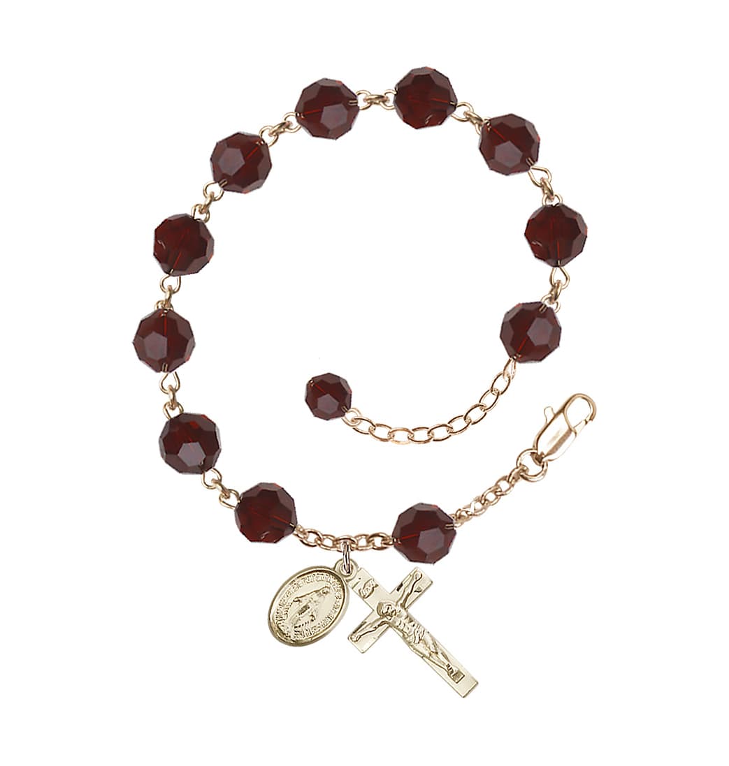 Bliss Garnet 8mm Austrian Crystal Gold-filled Rosary Bracelet,