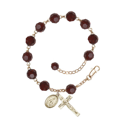 Garnet 8mm Round Austrian Crystal 14kt Rosary Bracelet, Bliss Manufacturing