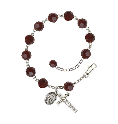 8mm Austrian Crystal Sterling Silver Rosary Bracelet in Garnet, Bliss Manufacturing