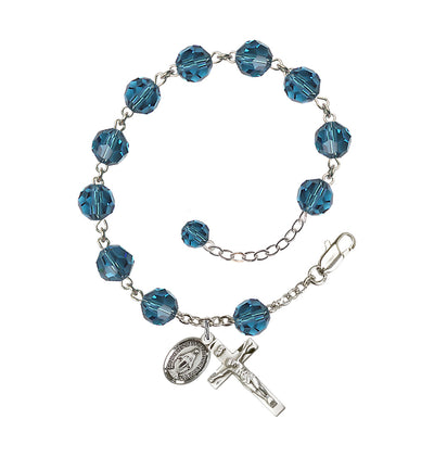 8mm Austrian Crystal Sterling Silver Rosary Bracelet in Indocolite, Bliss Manufacturing