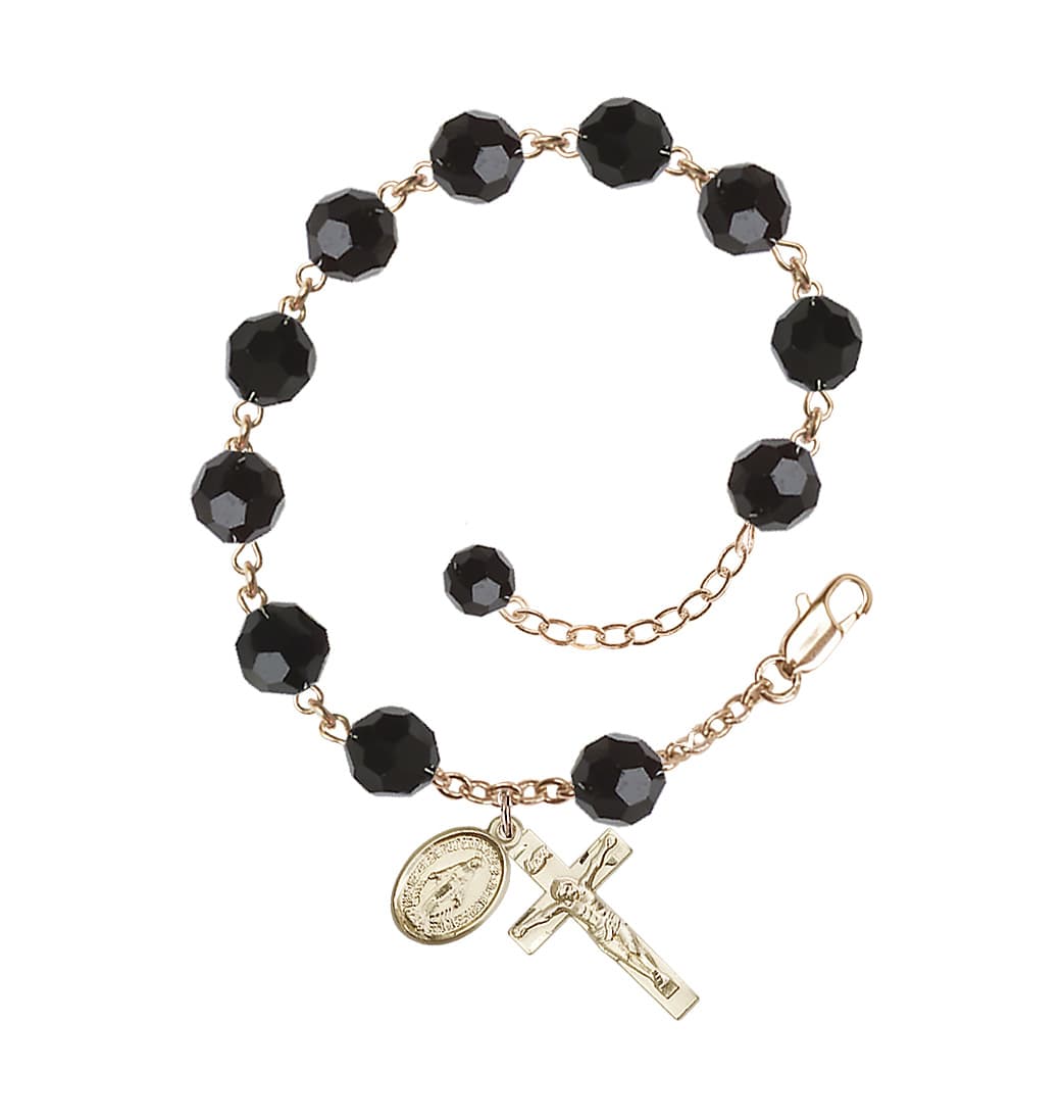 Bliss Jet 8mm Austrian Crystal Gold-filled Rosary Bracelet,