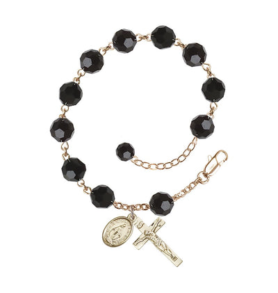 Jet 8mm Round Austrian Crystal 14kt Rosary Bracelet, Bliss Manufacturing