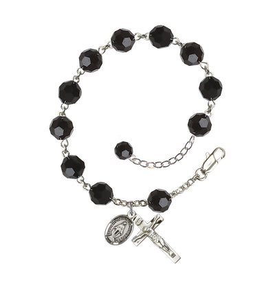 8mm Austrian Crystal Sterling Silver Rosary Bracelet in Jet, Bliss Manufacturing