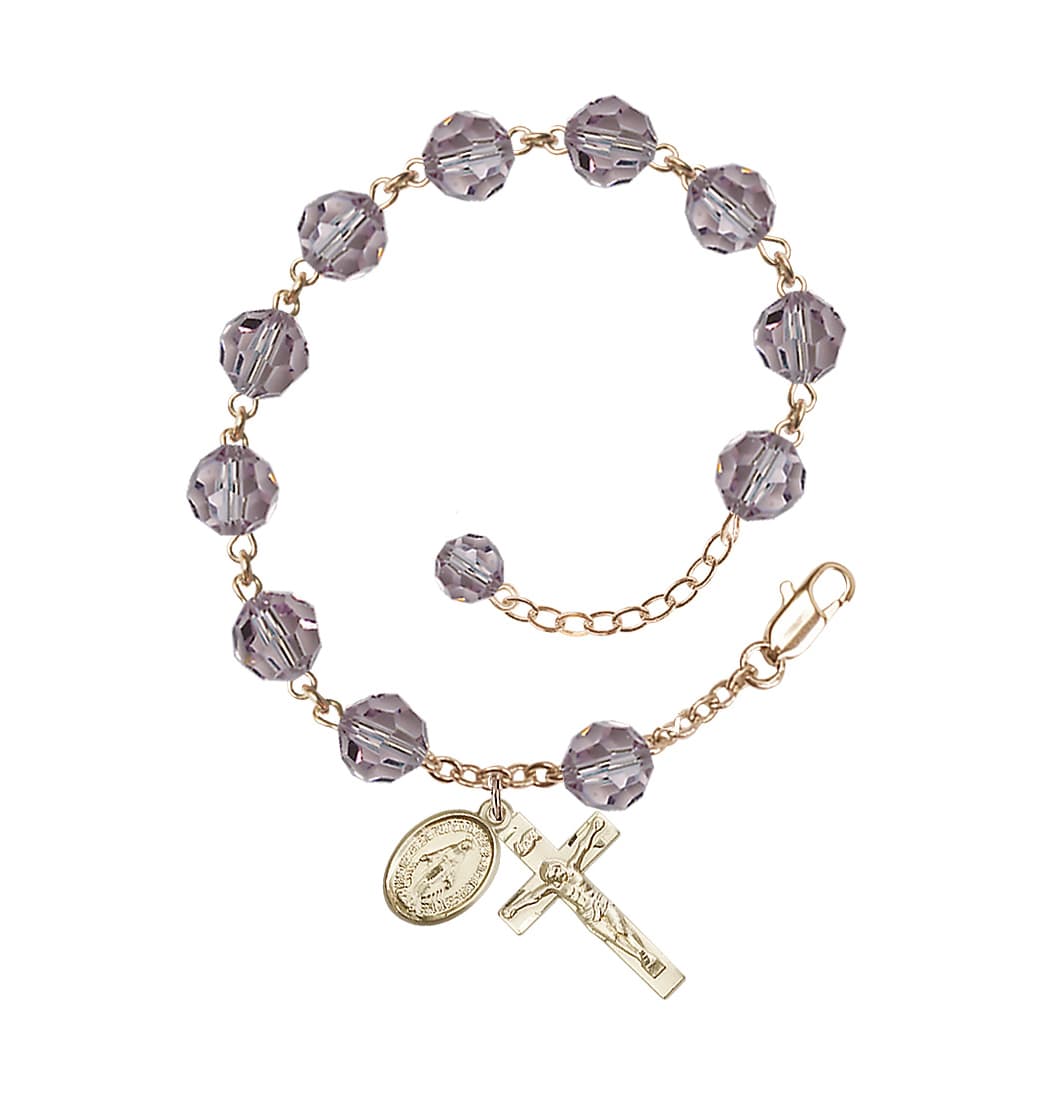 Bliss Light Amethyst 8mm Austrian Crystal Gold-filled Rosary Bracelet,