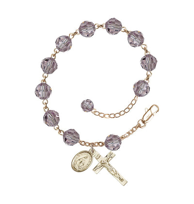 Amerthyst 8mm Round Austrian Crystal 14kt Rosary Bracelet in Light Amethyst, Bliss Manufacturing