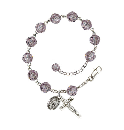 8mm Austrian Crystal Sterling Silver Rosary Bracelet in Light Amethyst, Bliss Manufacturing