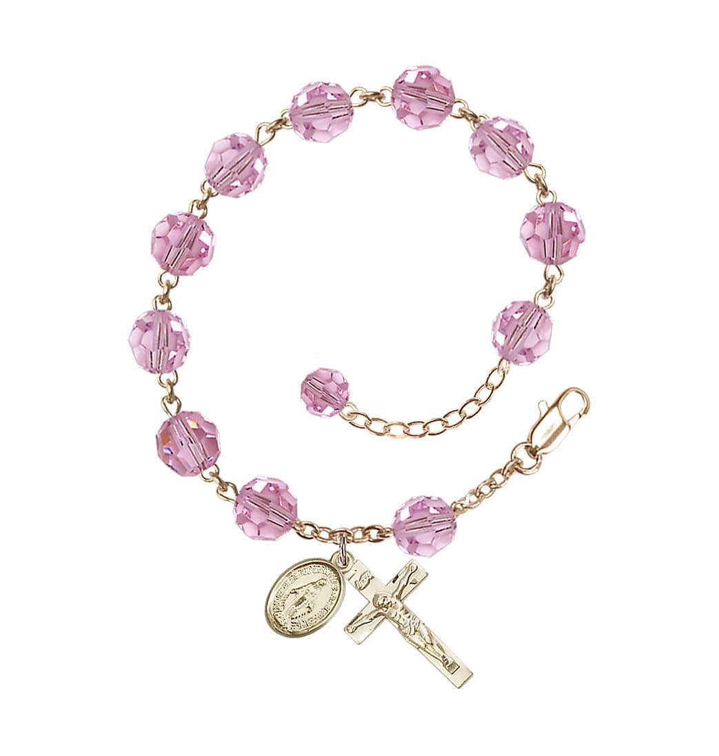 Bliss Light Rose 8mm Austrian Crystal Gold-filled Rosary Bracelet,