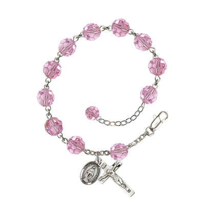 8mm Austrian Crystal Sterling Silver Rosary Bracelet in Light Rose, Bliss Manufacturing
