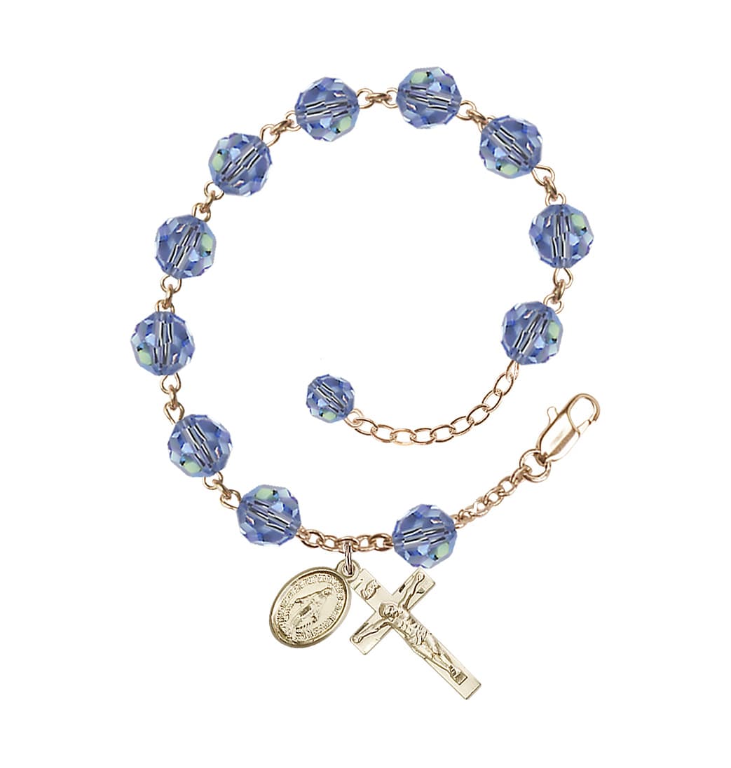 Bliss Light Sapphire 8mm Austrian Crystal Gold-filled Rosary Bracelet,