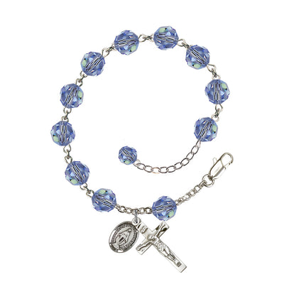 8mm Austrian Crystal Sterling Silver Rosary Bracelet in Light Sapphire, Bliss Manufacturing