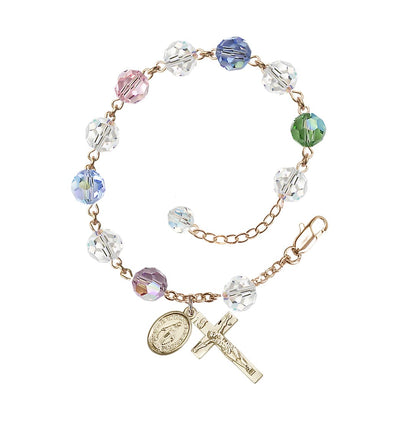 Multi-Color 8mm Austrian Crystal Gold-filled Rosary Bracelet, Bliss Manufacturing