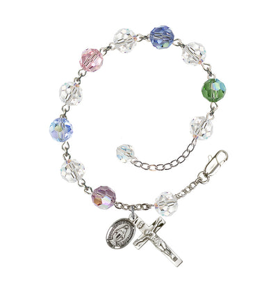 8mm Austrian Crystal Sterling Silver Rosary Bracelet in Multi-Color, Bliss Manufacturing
