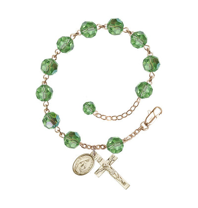 Peridot 8mm Round Austrian Crystal 14kt Rosary Bracelet, Bliss Manufacturing