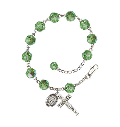 8mm Austrian Crystal Sterling Silver Rosary Bracelet in Peridot, Bliss Manufacturing