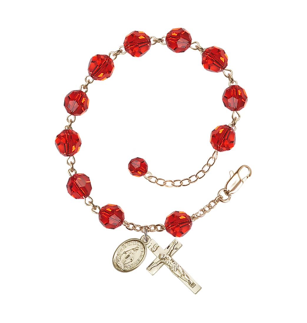 Bliss Ruby 8mm Austrian Crystal Gold-filled Rosary Bracelet,