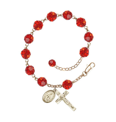 Ruby 8mm Round Austrian Crystal 14kt Rosary Bracelet, Bliss Manufacturing