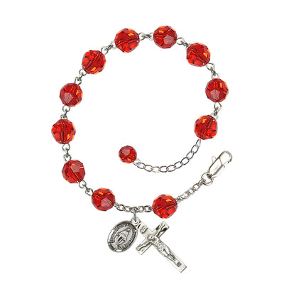 8mm Austrian Crystal Sterling Silver Rosary Bracelet in Ruby, Bliss Manufacturing