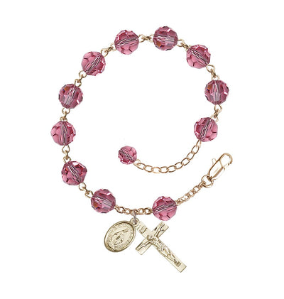 Rose 8mm Round Austrian Crystal 14kt Rosary Bracelet, Bliss Manufacturing