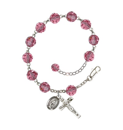 8mm Austrian Crystal Sterling Silver Rosary Bracelet in Rose, Bliss Manufacturing
