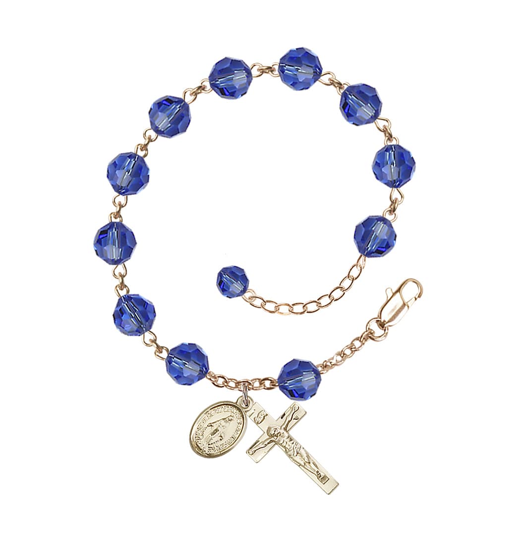 Bliss Sapphire 8mm Austrian Crystal Gold-filled Rosary Bracelet,